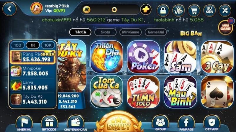 Giao diện cổng game Rikvip sang trọng, bắt mắt